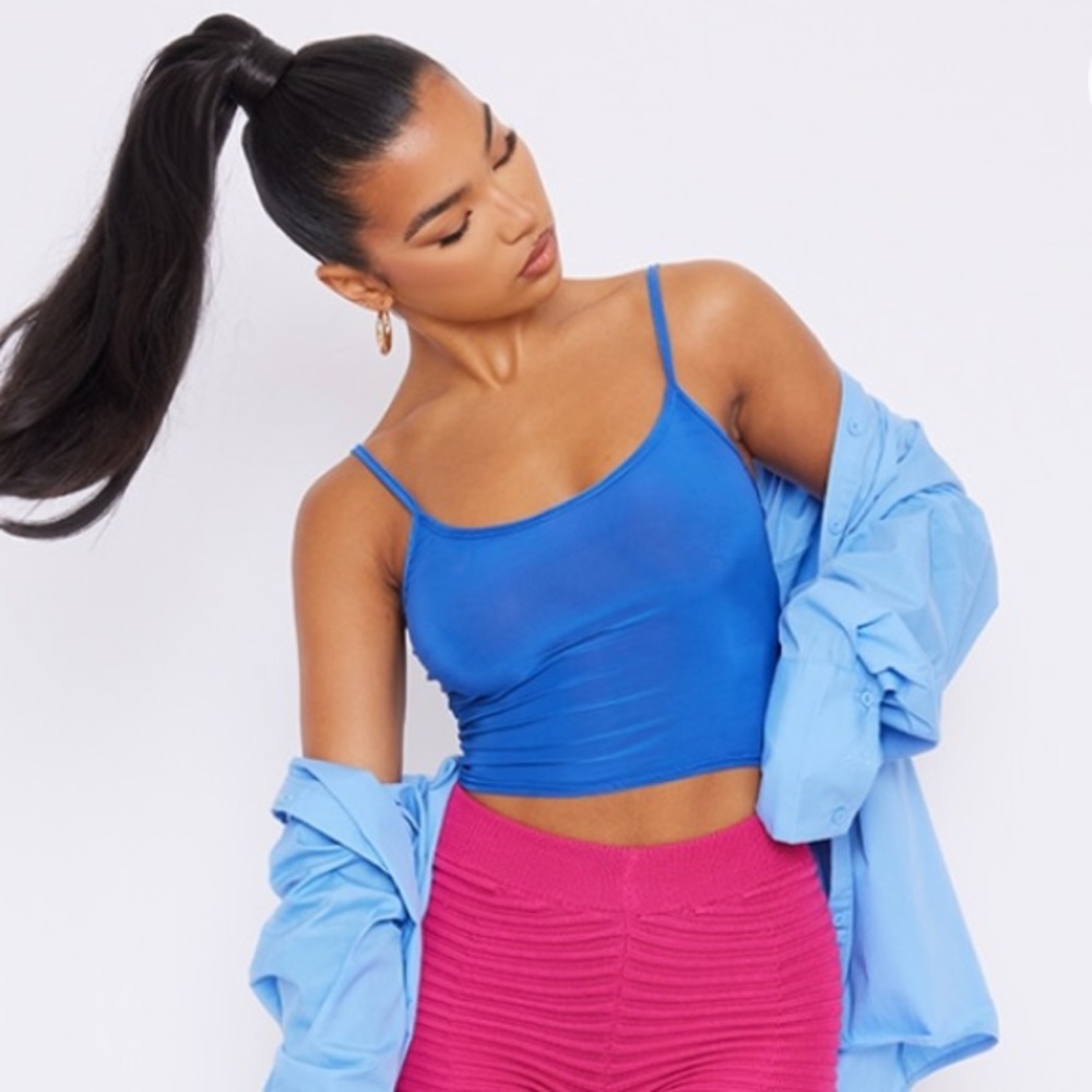 Forever 21 Blue Slinky Crop Cami Tank Top